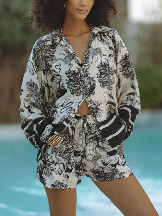Satin Jungle Floral Shorts Set