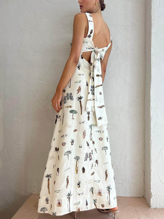 Sleeveless Tie Cami Sexy Floral Flared Dress