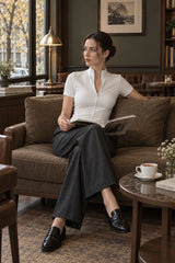 Zip Front Solid Slim Blouse
