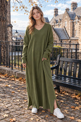 V Neck Swing Dress - Long Sleeve