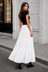 White Tie Waist A-Line Maxi Skirt