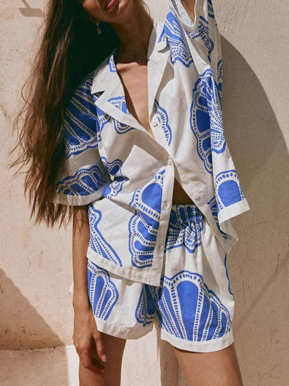 Ocean Shell Print Shorts Set