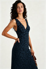 Floral Print V-Neck Sleeveless Fitted Party Dress