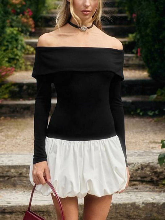 Off-Shoulder Ruffled Hem Mini Dress
