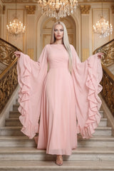Ruffle Flared Sleeve Tulle Puff Tiered Maxi Dress