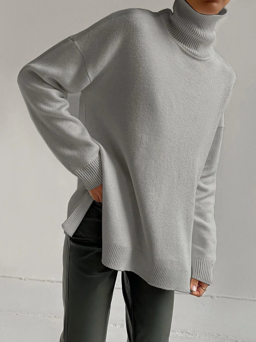 Turtleneck Sweater with Side Slit