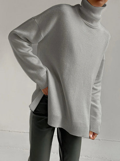 Turtleneck Sweater with Side Slit