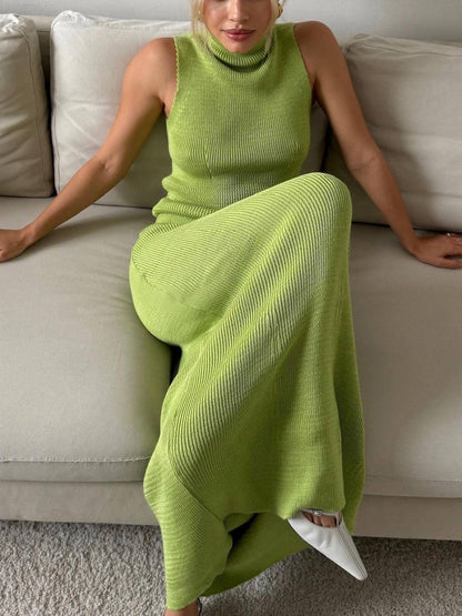 Sleeveless Turtleneck Top with Maxi Skirt