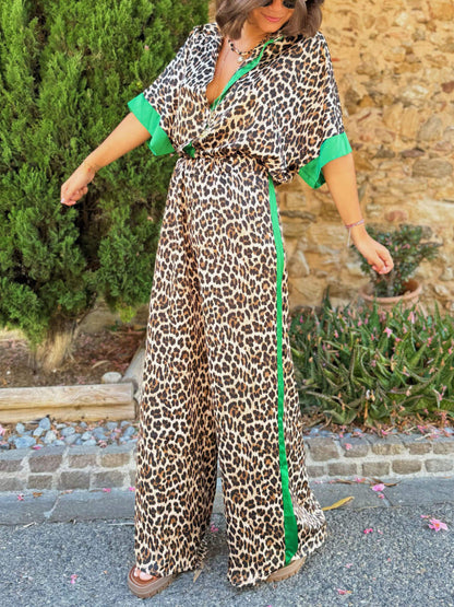 Leopard Floral Print Contrast Shirt