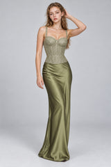 Chic Lace Trim Corset Top Satin Bodycon Skirt Sets