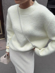 Solid Round Neck Knit Sweater