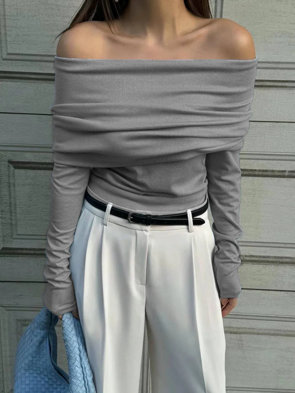 Ribbed One-Shoulder Sweater