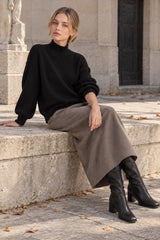 Shoulder Arm Turtleneck Knit Bubble Sweater Drop in Black