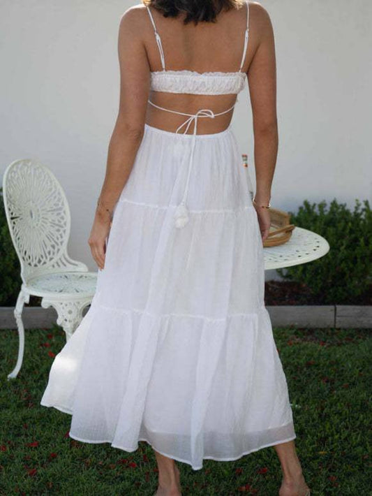 V-Neck Sleeveless Colorblock A-Line Maxi Dress