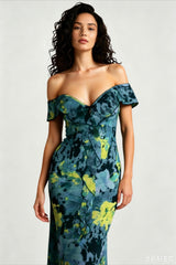 Tie Strapless Ruffled Print Sexy Bodycon Maxi Dress