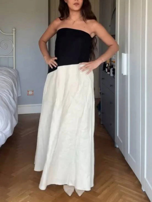Strapless Backless Slit Dress with Elegant Tie