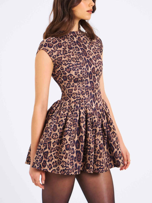Leopard Print Ruched Asymmetrical Dress