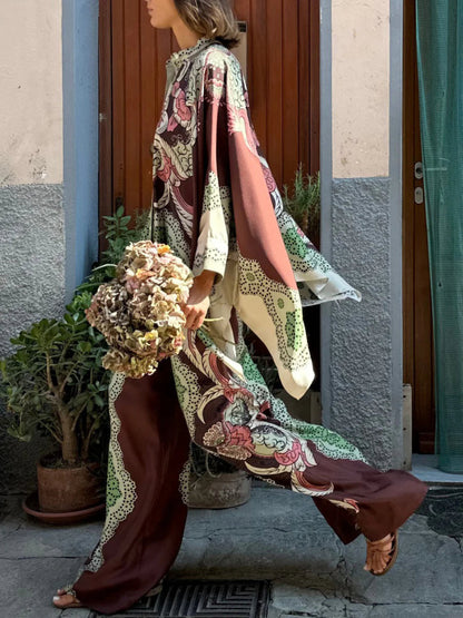 Retro Floral Wide-Leg Pants