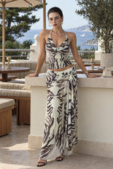 Abstract Zebra Pattern Halter Maxi Skirt Set