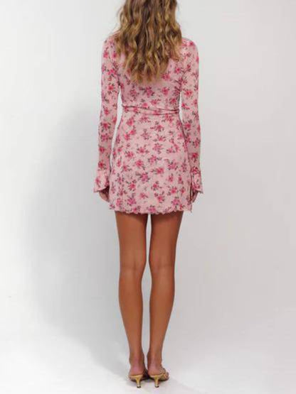 Floral Print Mesh Mini Dress