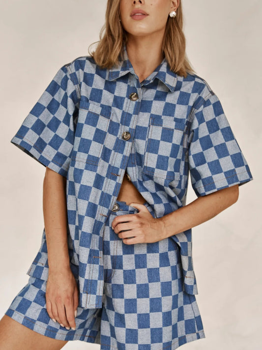 Check Print Denim Shirt