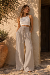 Chic High Waist Tie Slim Straight Pants