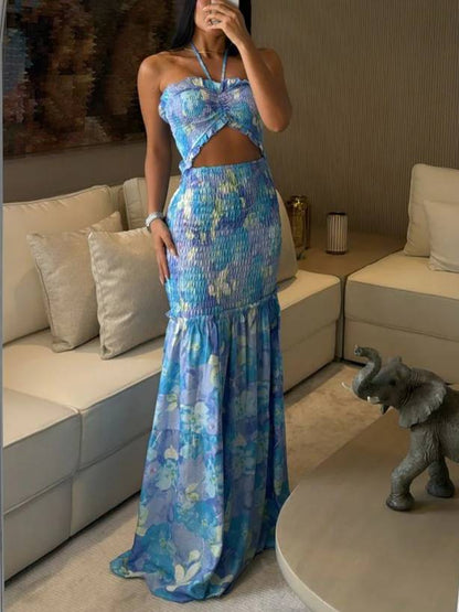 Halter Neck Floral Casual Dress