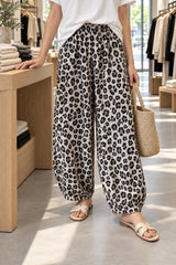 Leopard Cropped Wide Leg Casual Pants