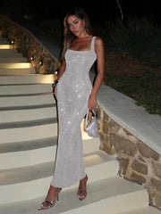 Sequin Sleeveless Backless Maxi Dress