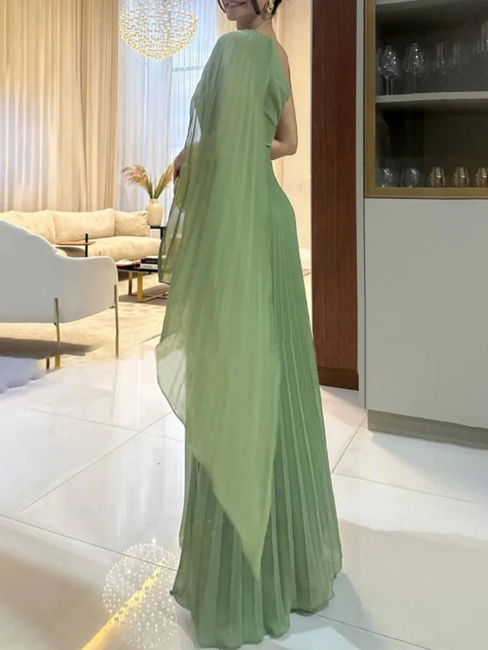 One-Shoulder Elegant Ruched Waist Dress