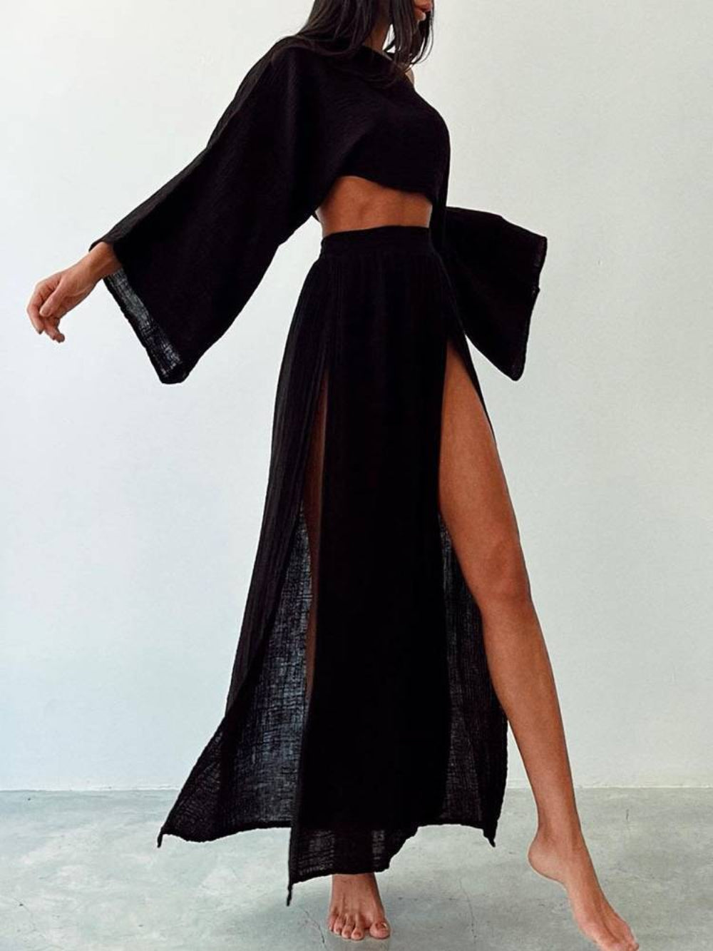 Slit Wide Leg Pants Two-piece Set