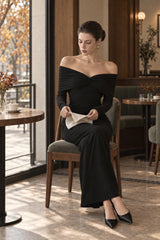 Long-Sleeve Solid Maxi Dress