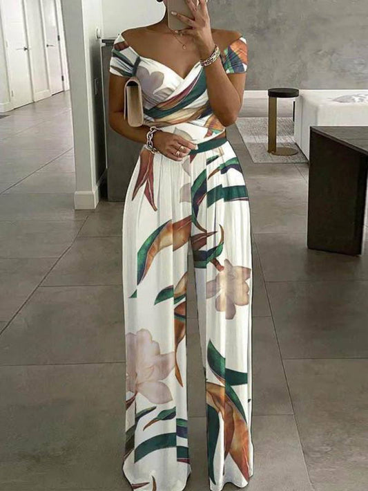 Printed Off-Shoulder High-Waist Jumpsuit