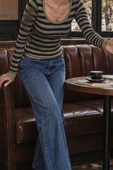 Stripe Scoop Neck Long Sleeve Tee