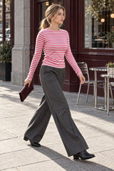 Arm Design Long Textured Pink Knit Striped Tee
