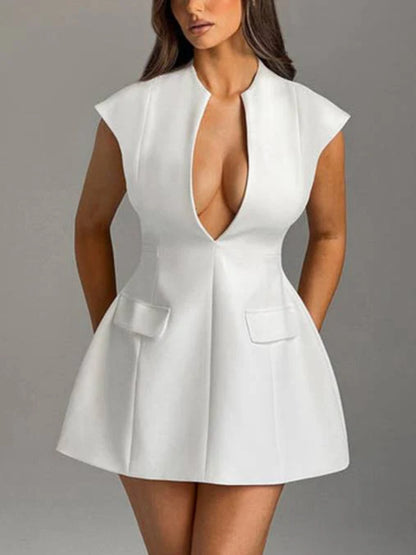 Pocket V-Neck Bodycon Mini Dress