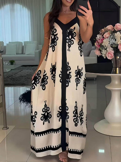 Sleeveless Cami Printed Loose Flared Dress