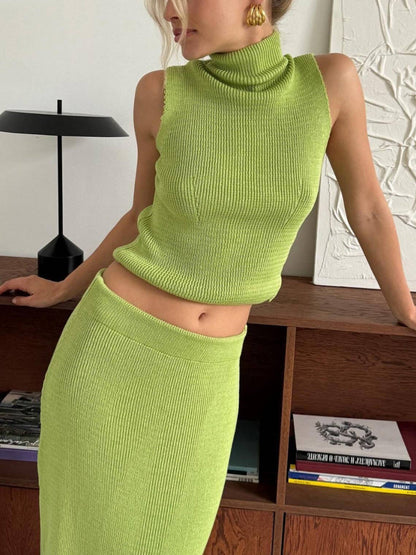 Sleeveless Turtleneck Top with Maxi Skirt