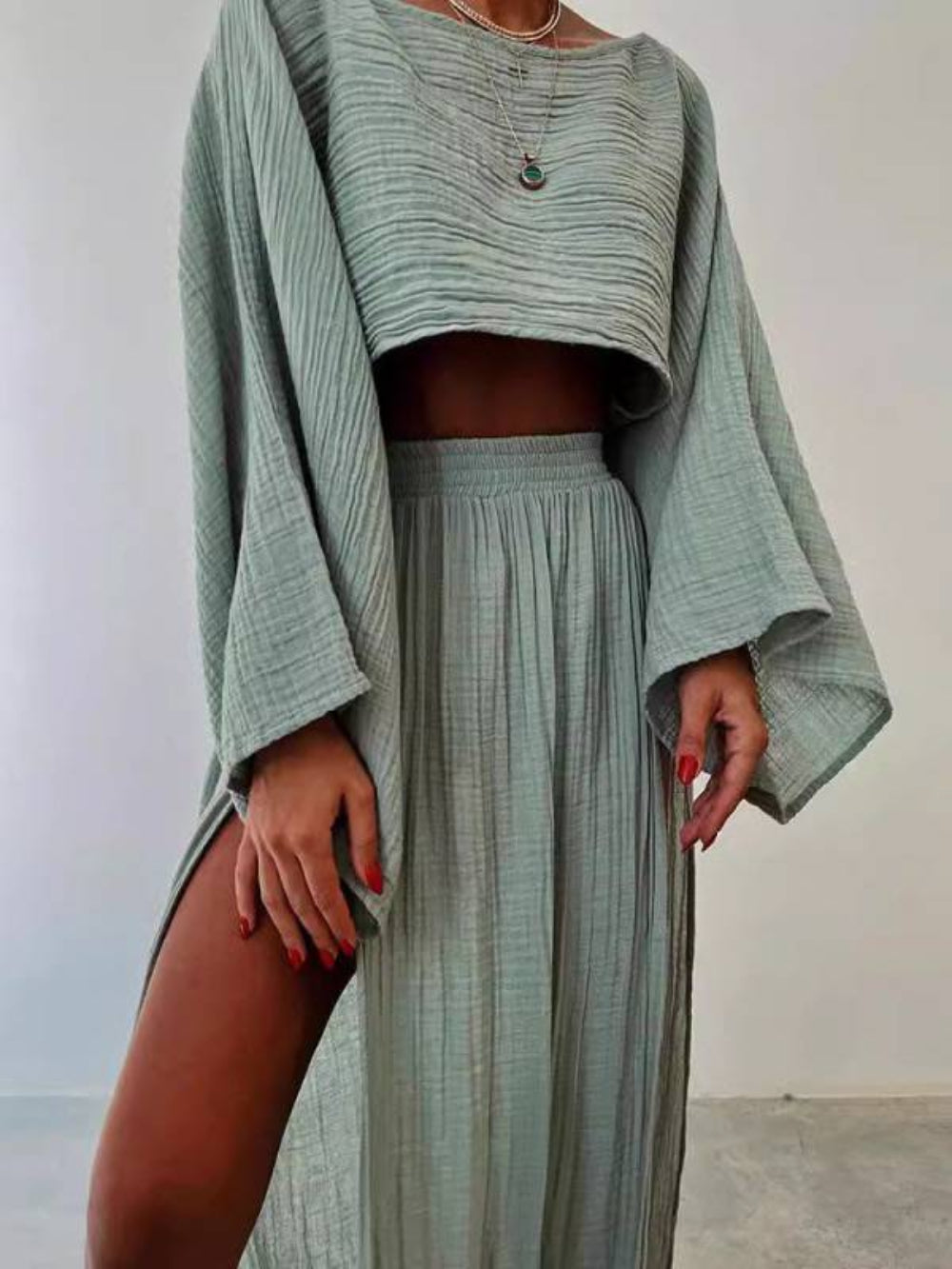 Slit Wide Leg Pants Two-piece Set