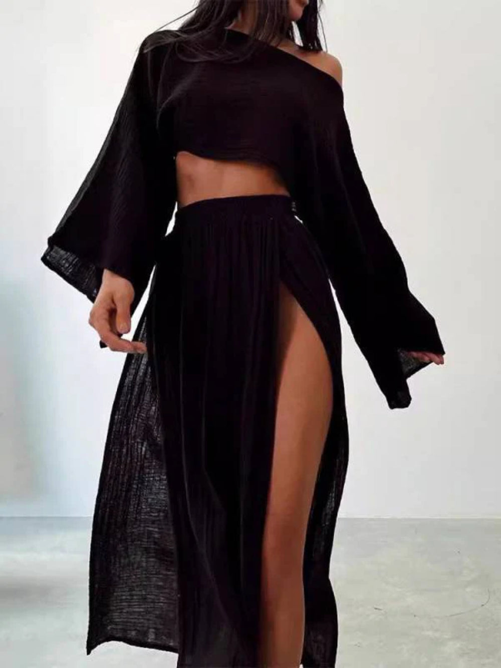 Slit Wide Leg Pants Two-piece Set