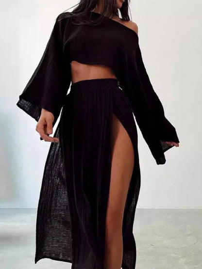 Slit Wide Leg Pants Two-piece Set
