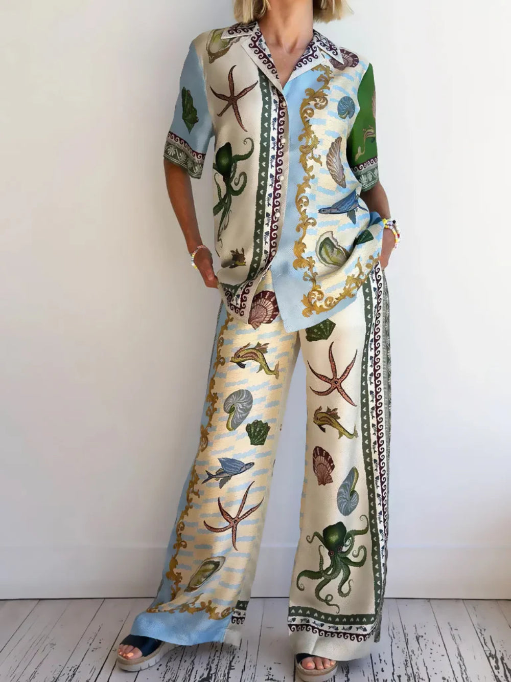 Loose Fit Deep Sea Floral Pants