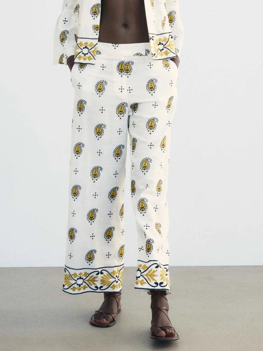 Paisley Print Wide Leg Pants