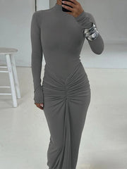 Shirred Long Sleeve Maxi Dress