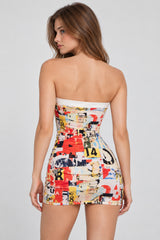 Color Graffiti Strapless Bodycon Mini Dress