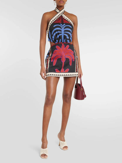 Unique Summer Print Halter Neck Fitted Dress