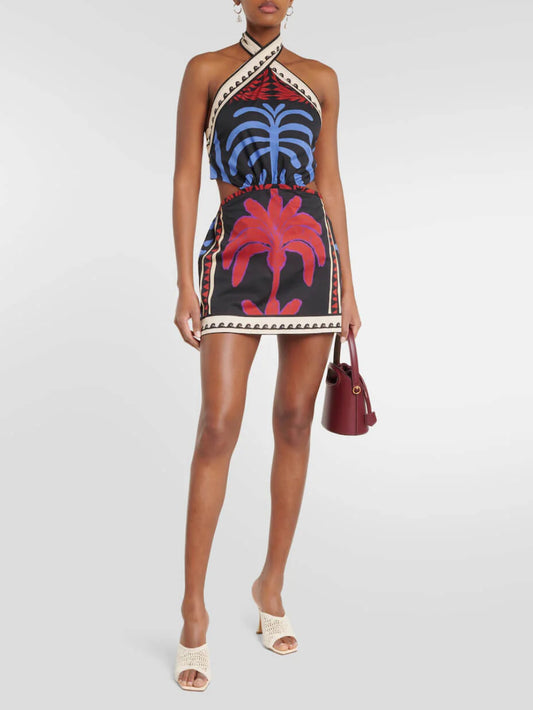 Unique Summer Print Halter Neck Fitted Dress