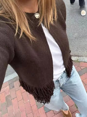 Women’s Fashion Solid O-Neck Sweater Coat