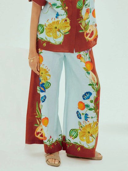 Floral Print Wide-Leg Pants with Pockets
