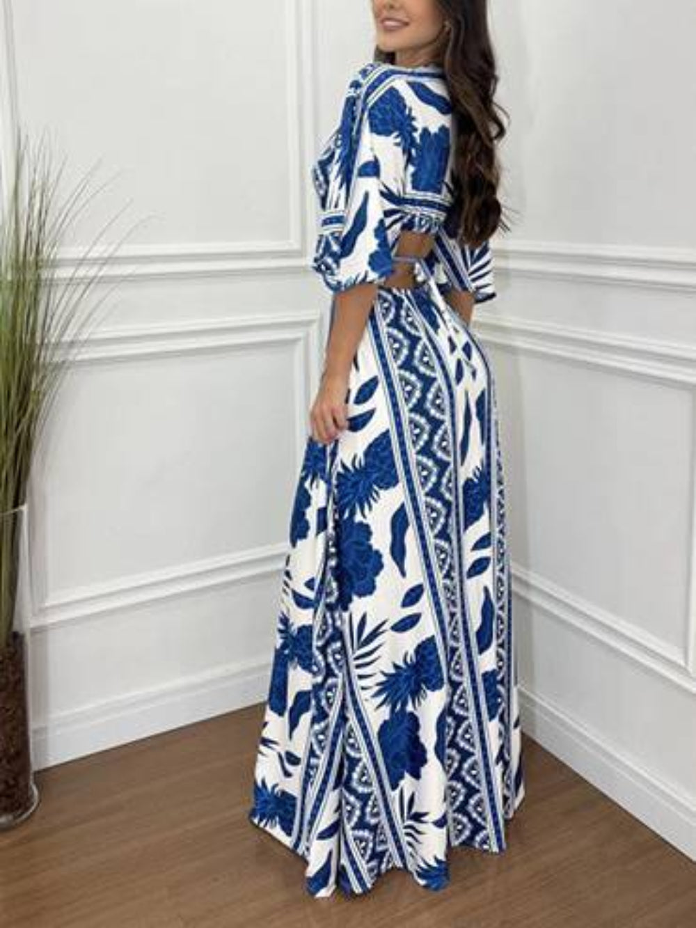 Half Sleeve Batwing Waist-Tied Maxi Dress